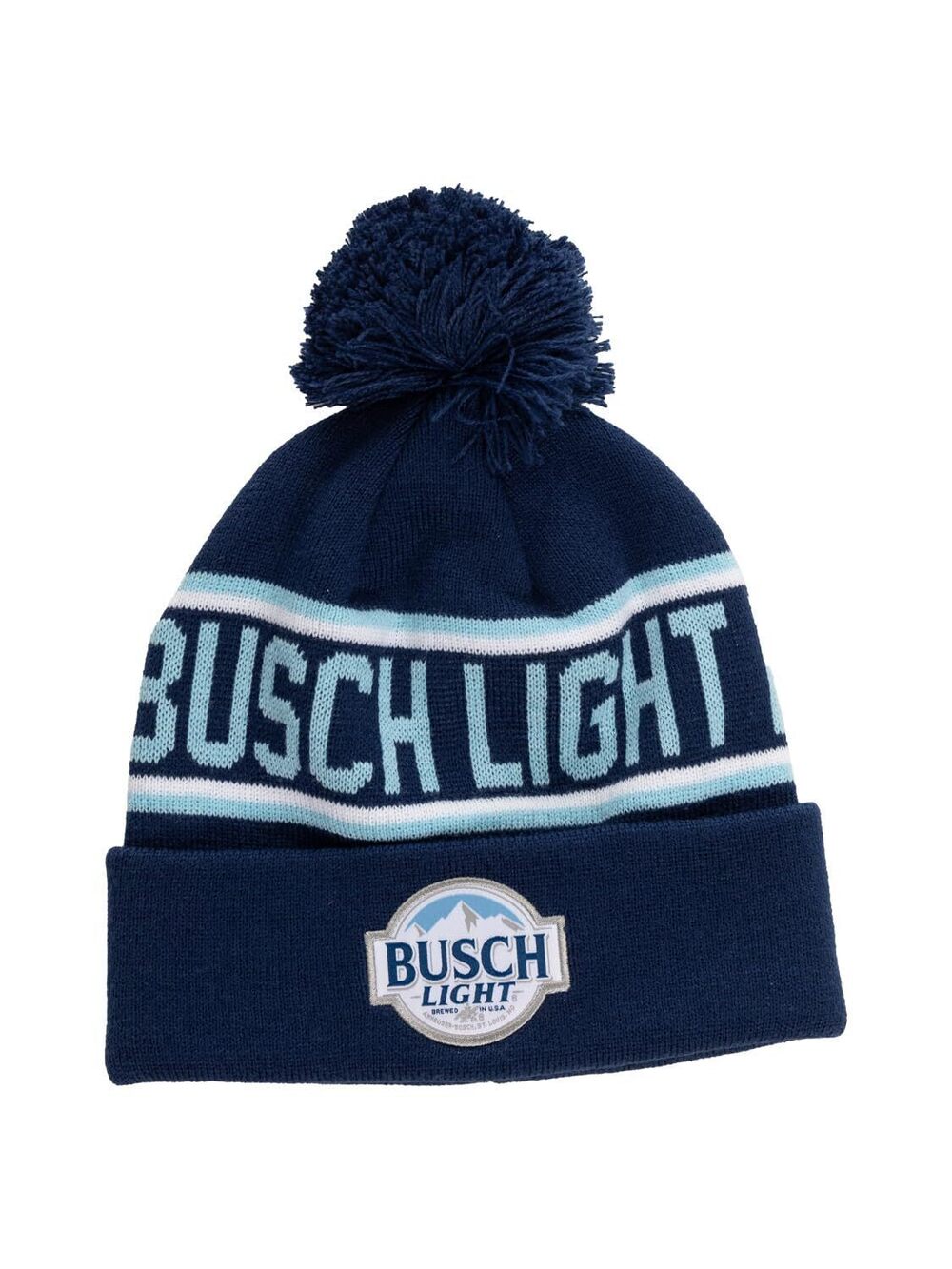 3914 Busch Light Mountain Logo Jacquard Knit Pom Beanie Blue